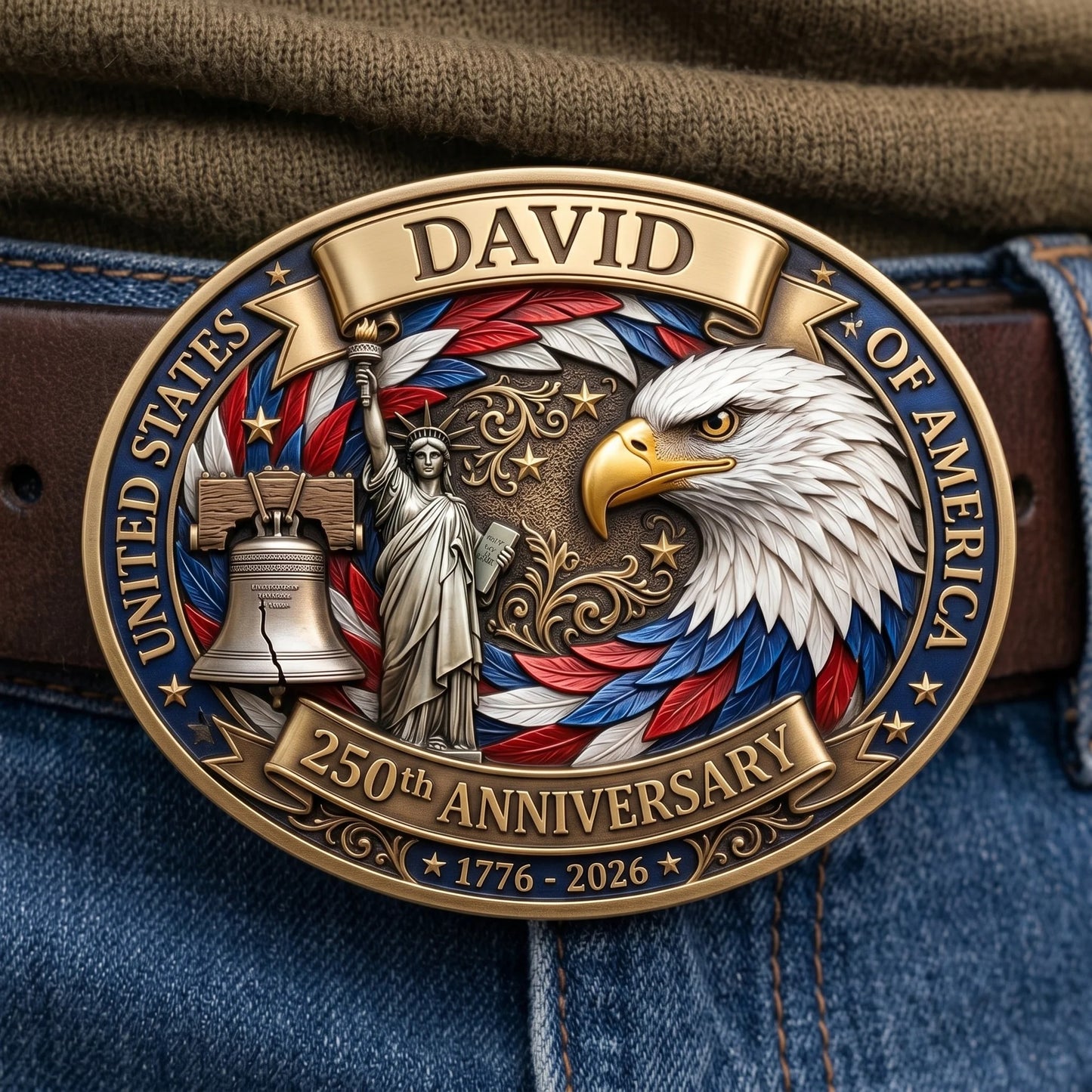 🦅 Personalized 250th USA Anniversary Belt Buckle