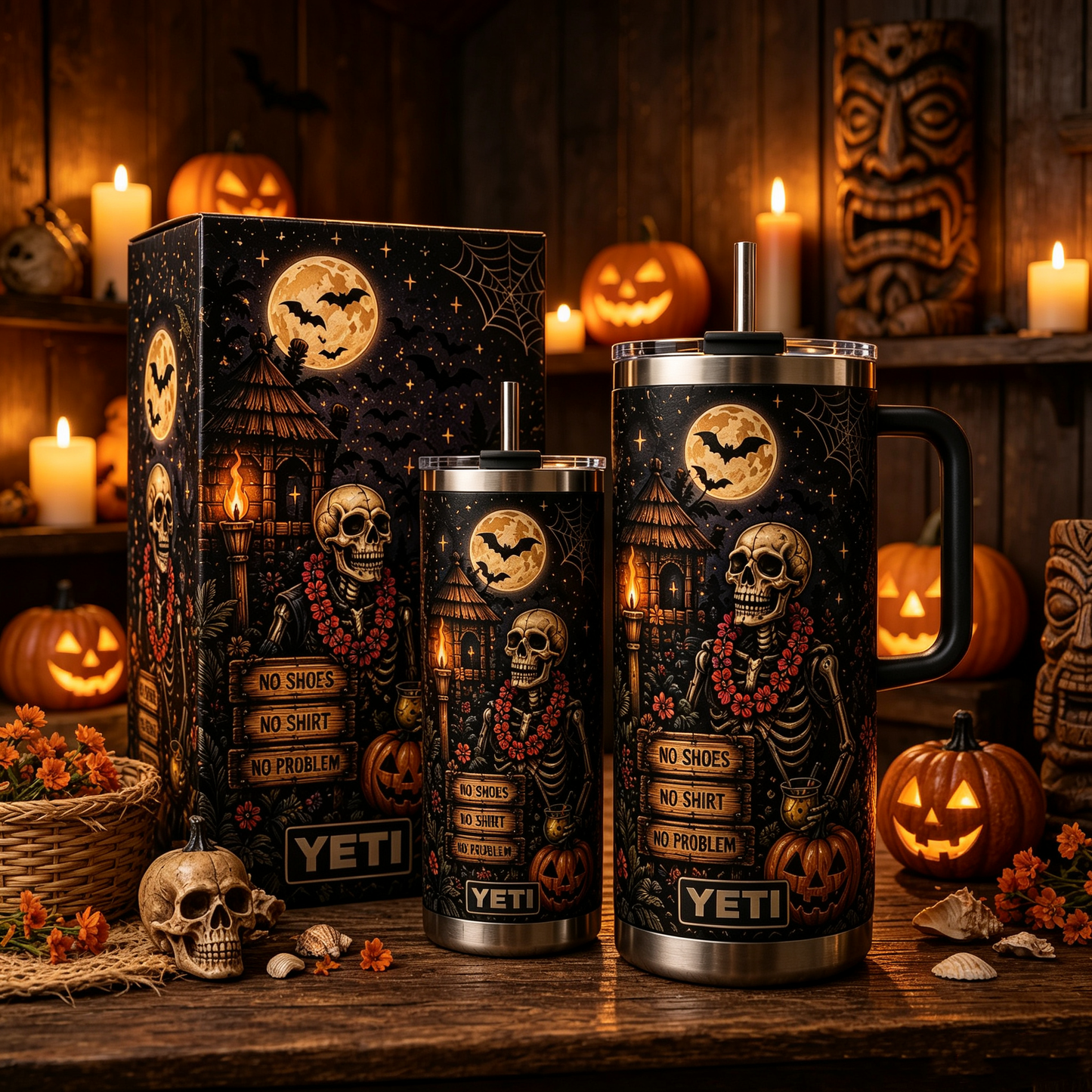 ๐ Personalized Halloween Skull 40oz Handle Tumbler