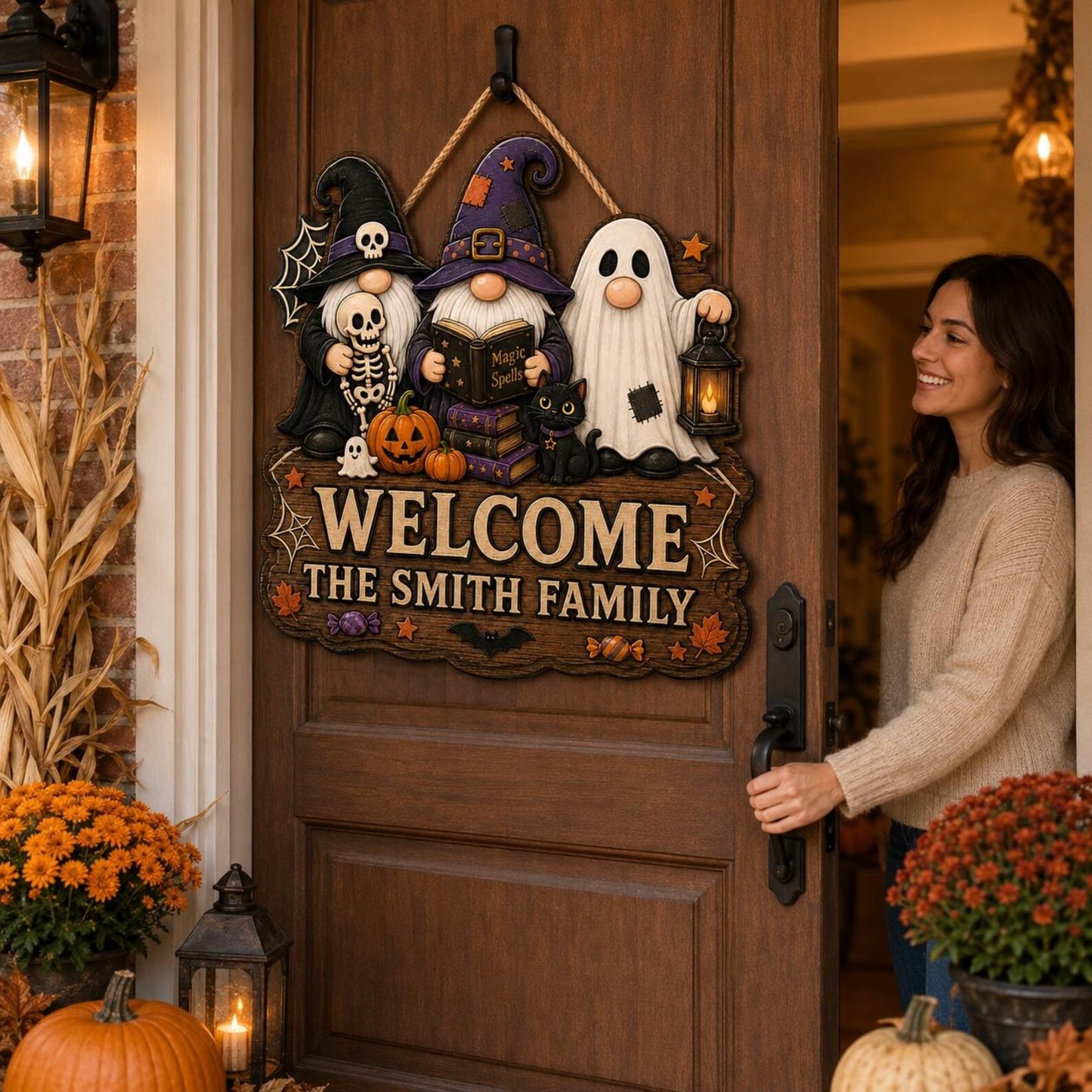 Personalized Halloween Gnome Door Hanging