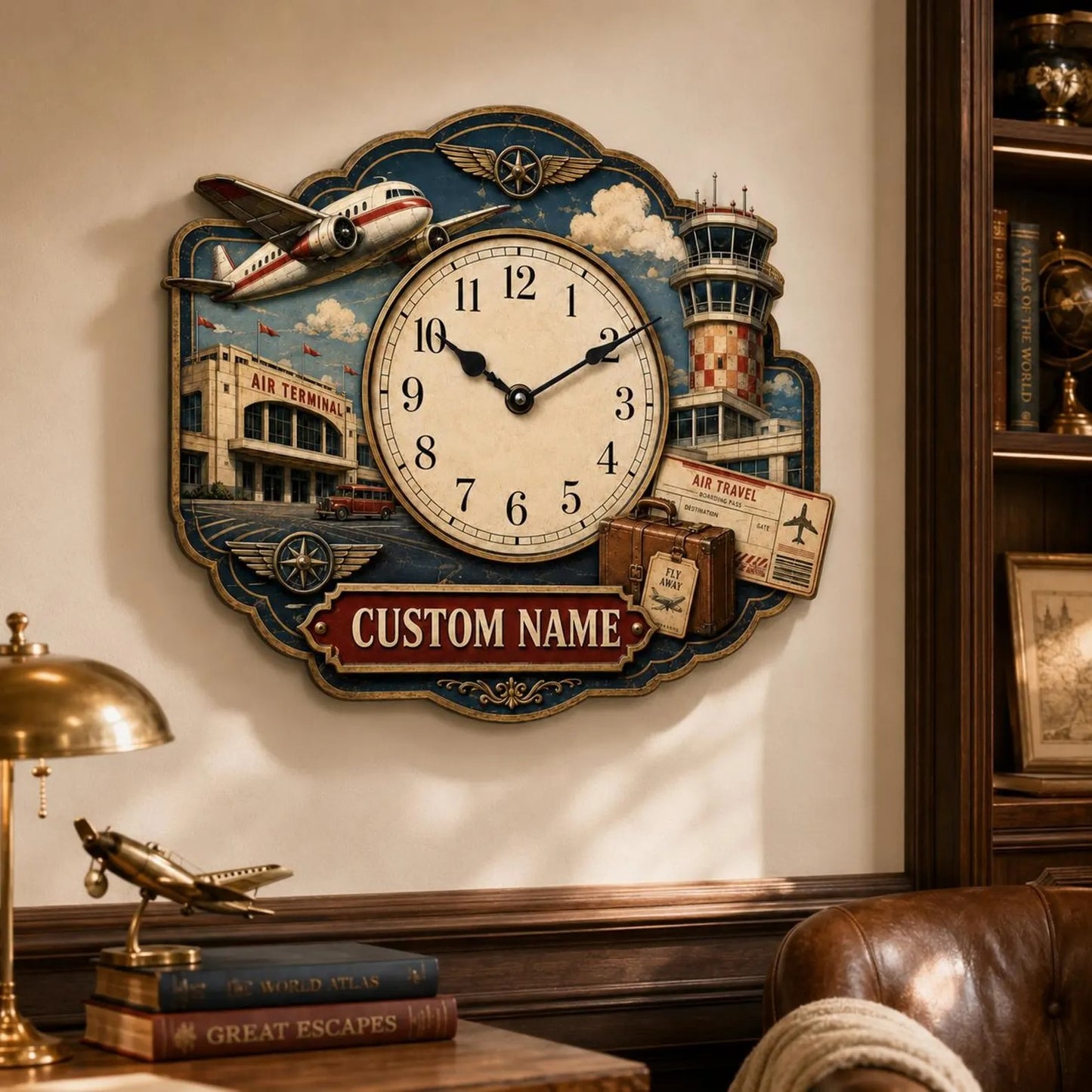 For the Man Who Loves to Travel – Personalized Aviation Wall Clock