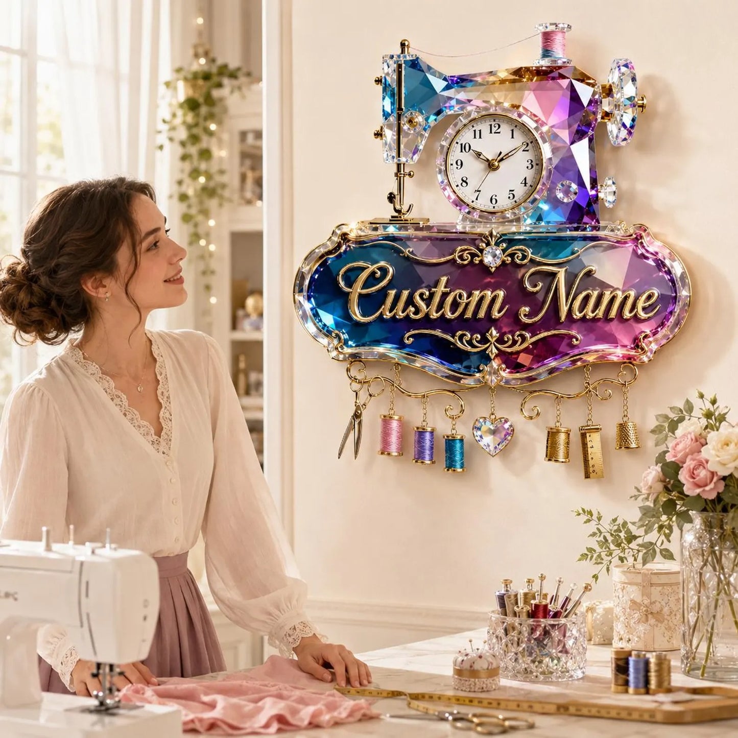 Personalized Sewing Machine Wall Clock