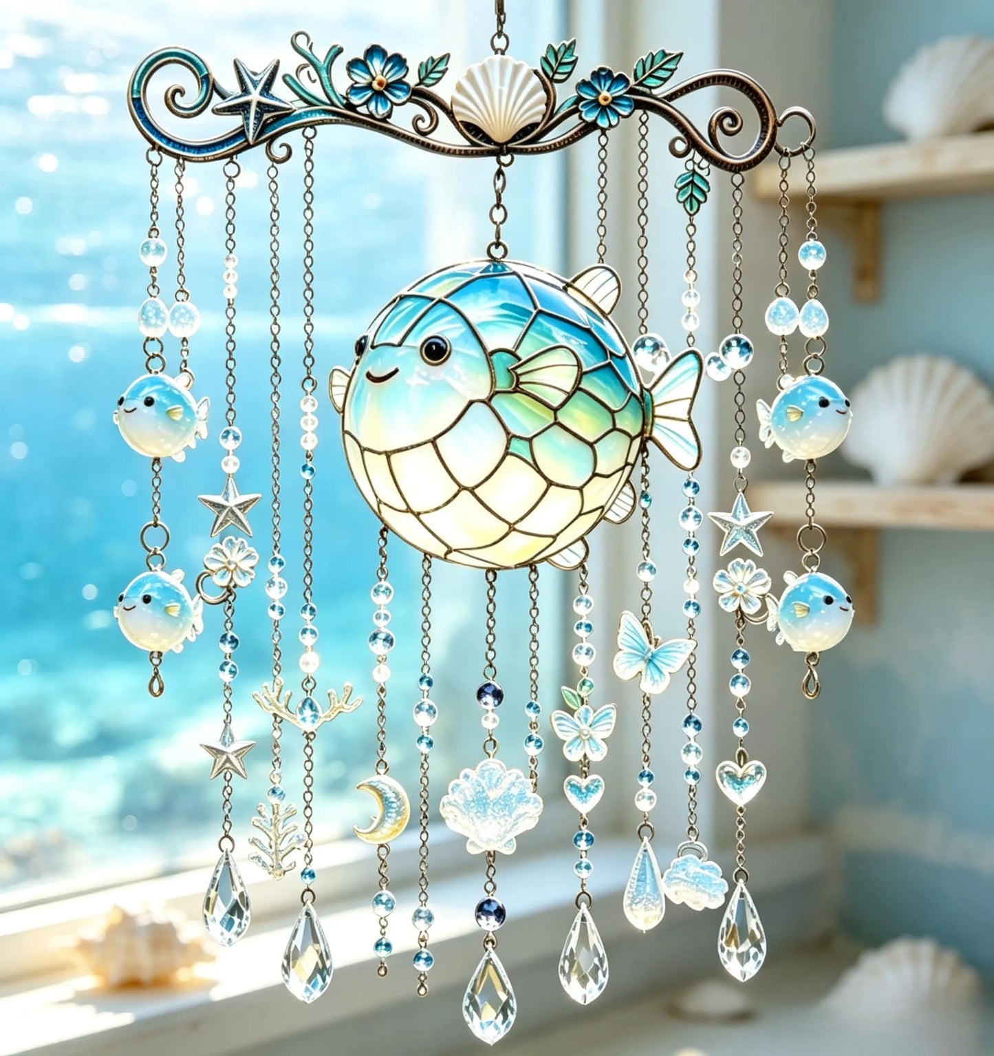 Ocean-Themed Crystal Wind Chime โ ๐ Bring the Sparkle of the Ocean to Your Garden