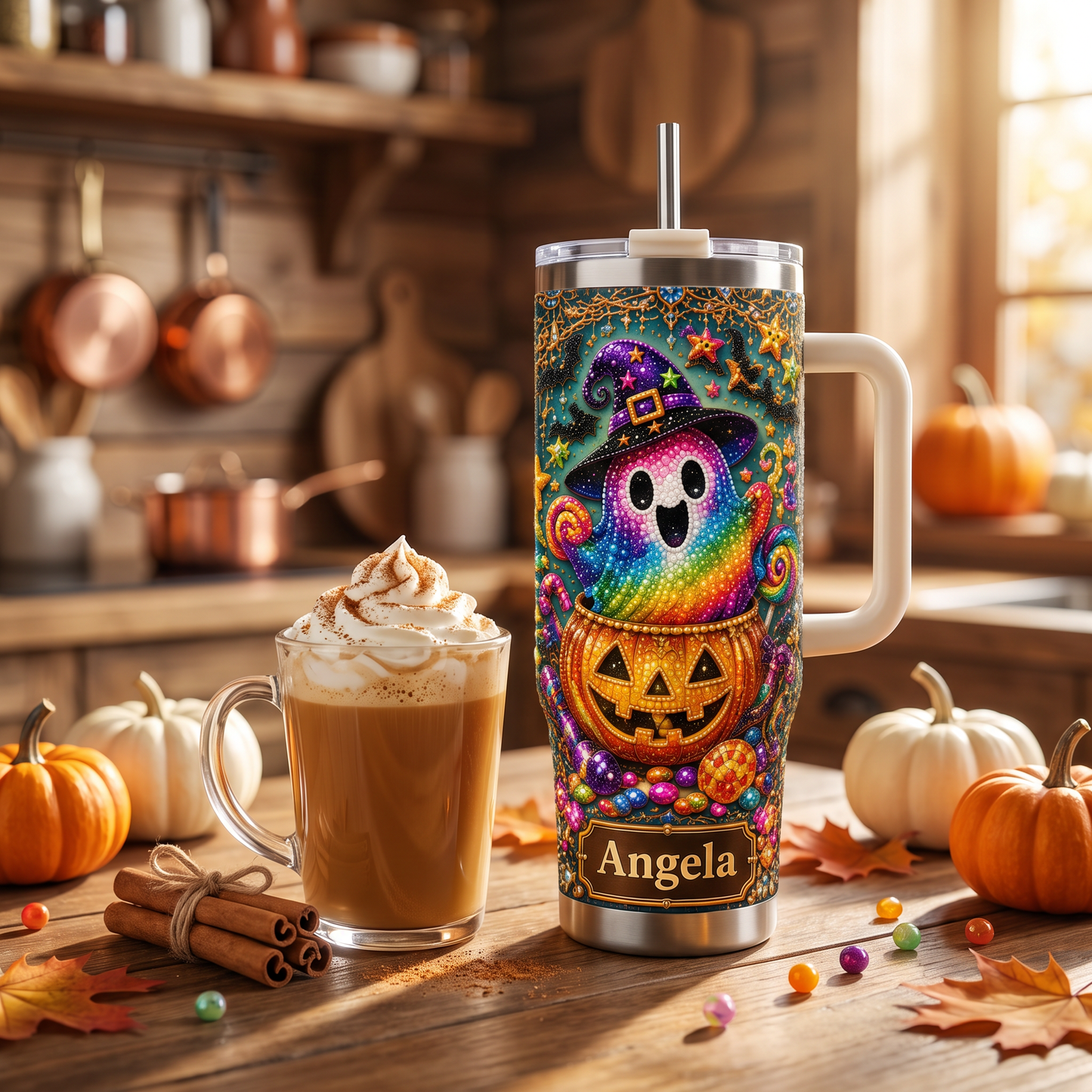 Personalized Rainbow Ghost Halloween Tumbler