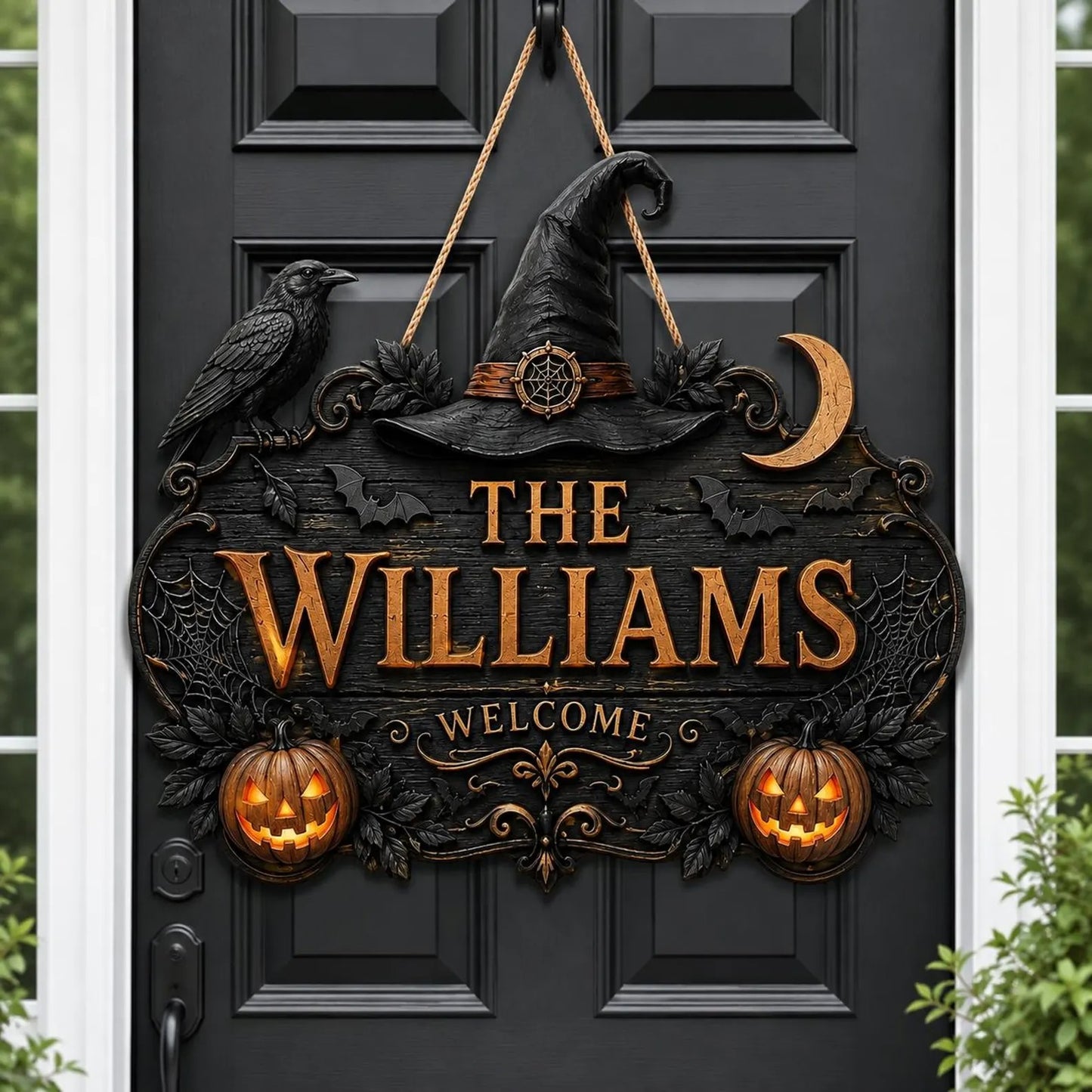 Custom Family Name Gothic Halloween Door Hanger