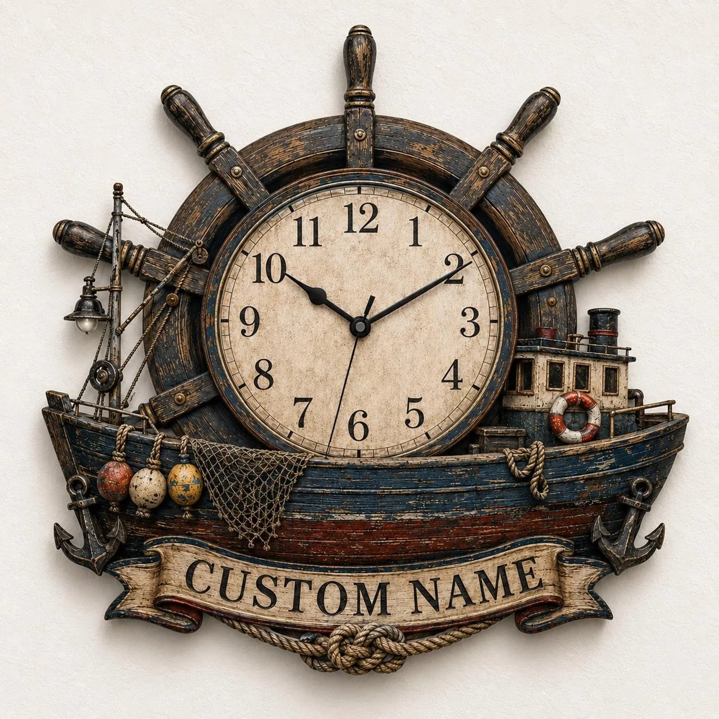 Personalized Fishing Boat Ship Wheel Clock
