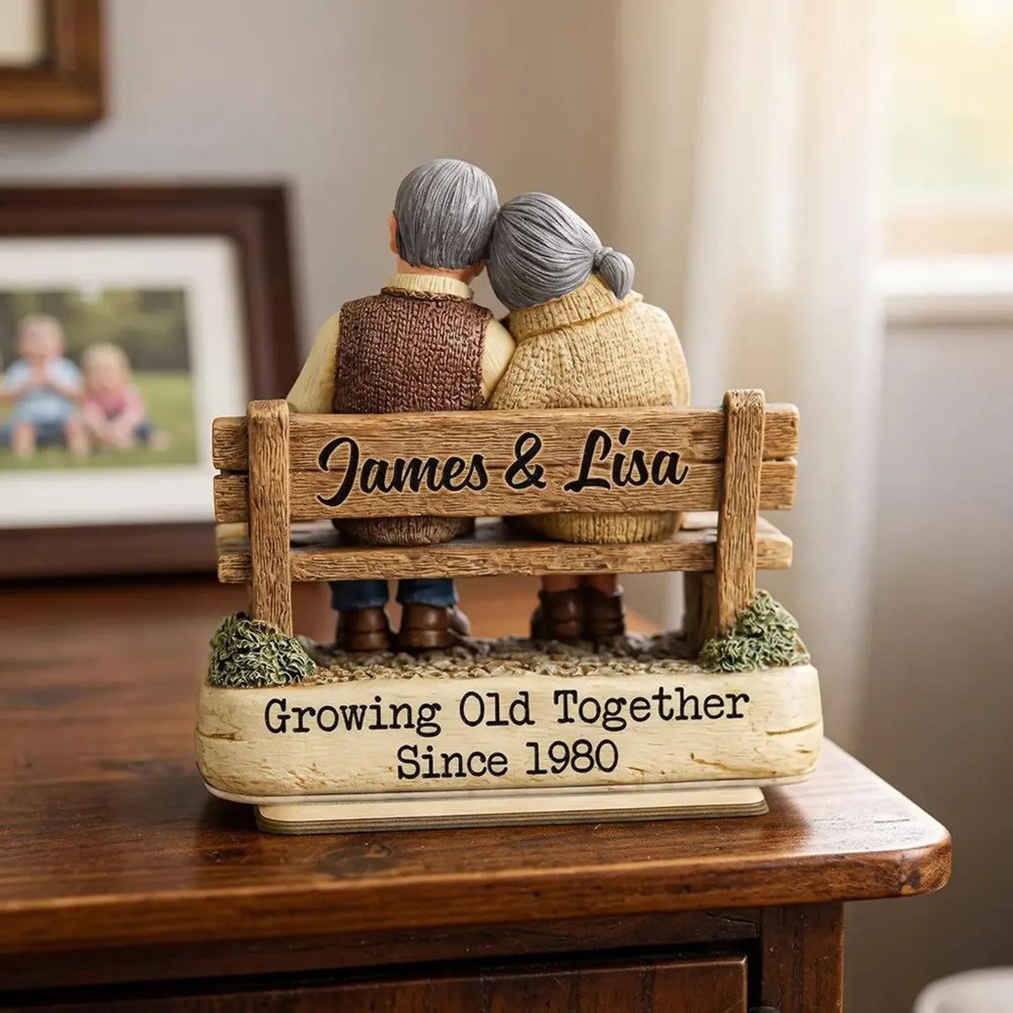 Custom Couple Bench Figurine – Growing Old Together Gift