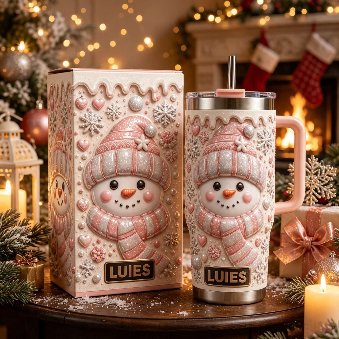 ⛄ Personalized Pink Snowman Tumbler – Sweet Winter Magic in Every Sip
