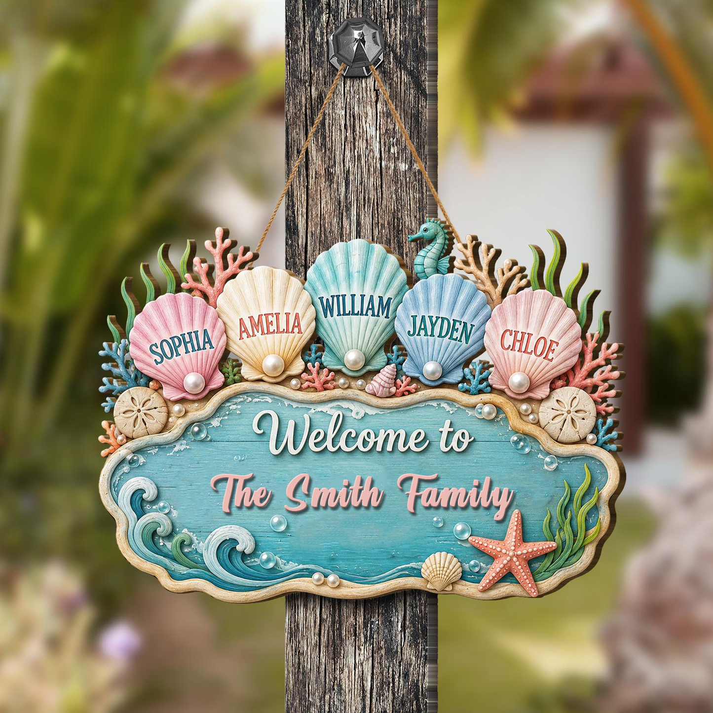 Personalized Seashell Family Door Hanger
