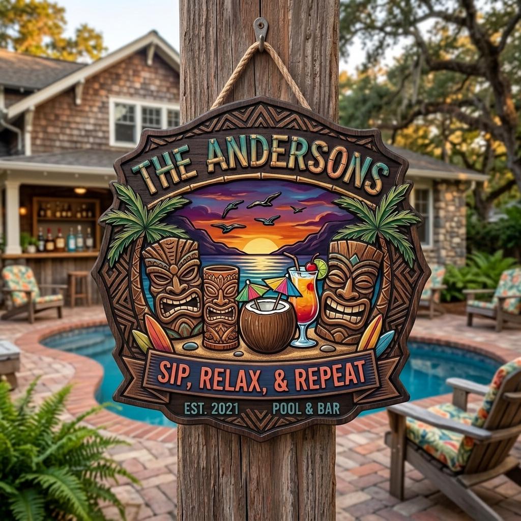 Custom Tiki Bar Sign, Wooden Backyard Tiki Hut Plaque, Outdoor Patio Wall Art