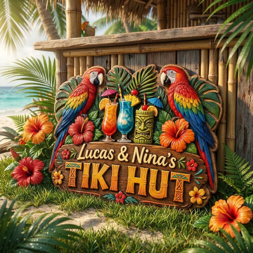 Custom Tiki Hut Door Sign, Backyard Pool Sign, Beach House Wall Decor