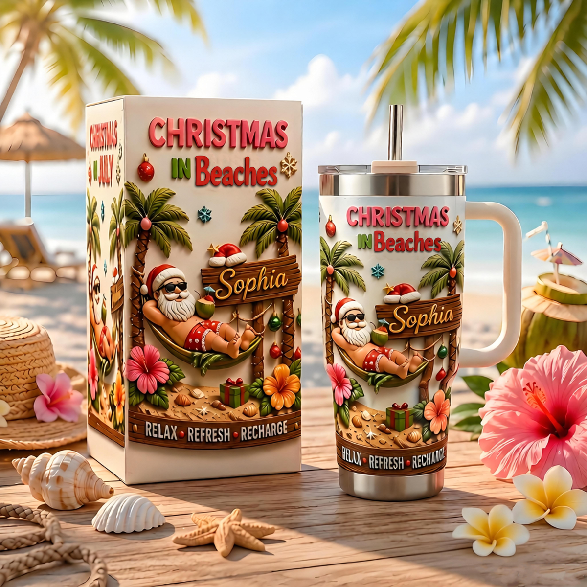 🎅Personalized Beaches Santa Claus Tumbler - Christmas in Beaches