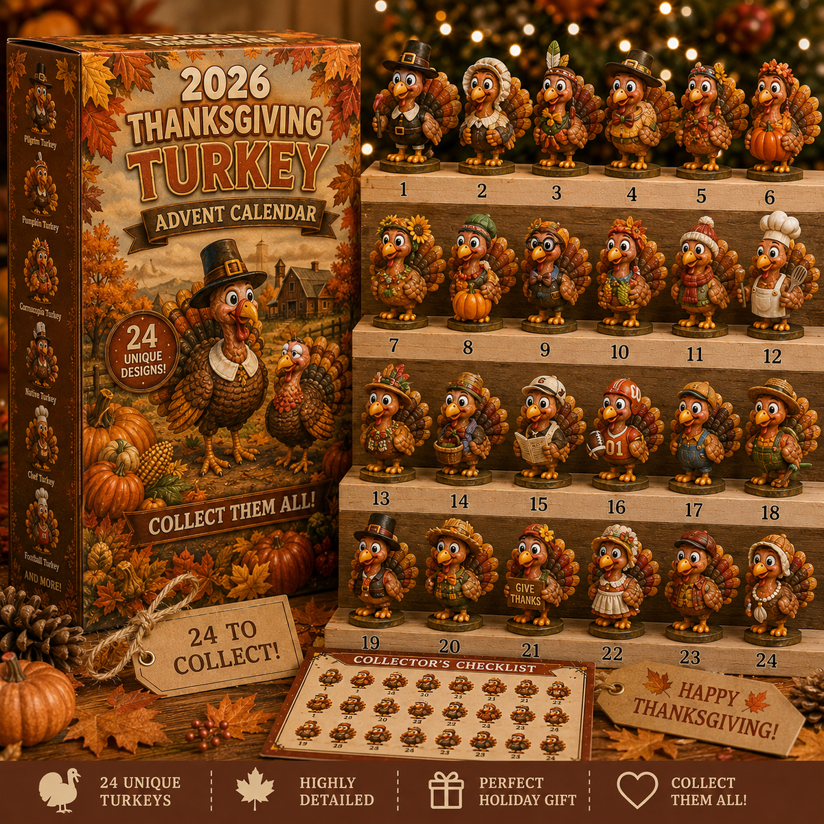 🔥🔥45% off today only🦃 2026 Christmas Turkey Advent Calendar - 24 Unique Funny Turkeys to Surprise