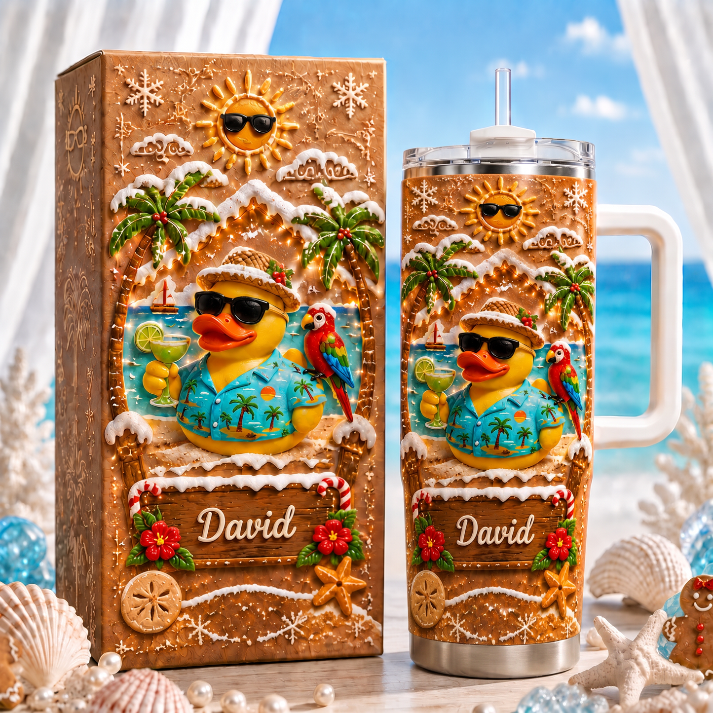Personalized Tropical Christmas Duck Tumbler