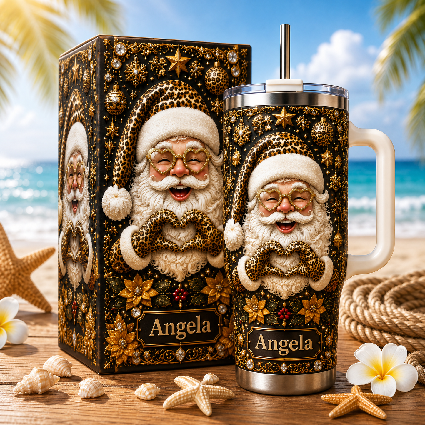 Personalised Leopard Santa Christmas Tumbler