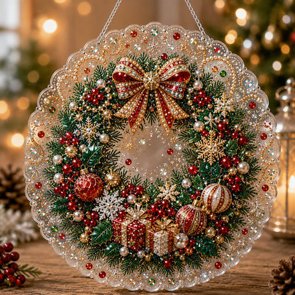 🔥Last Day 49% OFF - ✨ Christmas Pearl Diamond Art Hanging Ornament Kit | Luxury Flocked Canvas with Scratch-Resistant Non-Fading Pearl Beads DIY Handmade Holiday Hanging Decor 🎅💎