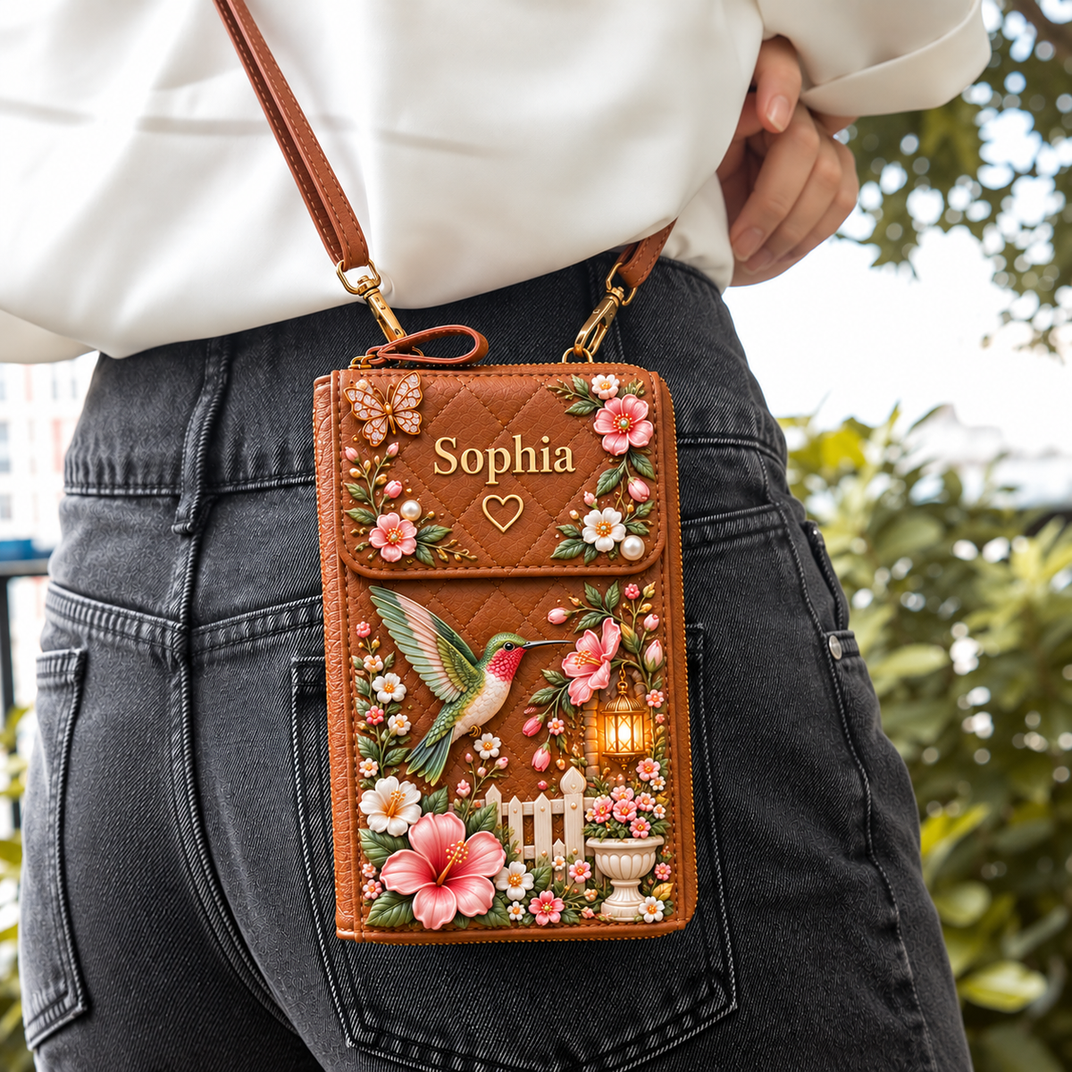 Personalized Garden Crossbody Phone Bag, Floral Animal Purse Gift for Her