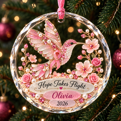 🎀 Personalized Pink Ribbon Animal Ornament