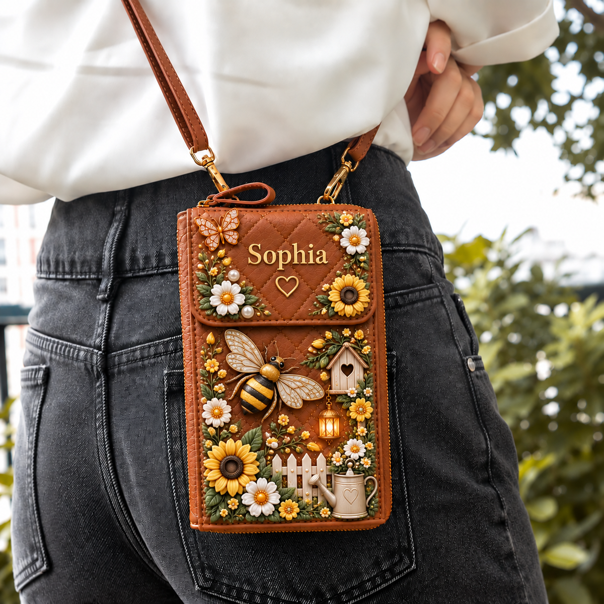 Personalized Garden Crossbody Phone Bag, Floral Animal Purse Gift for Her