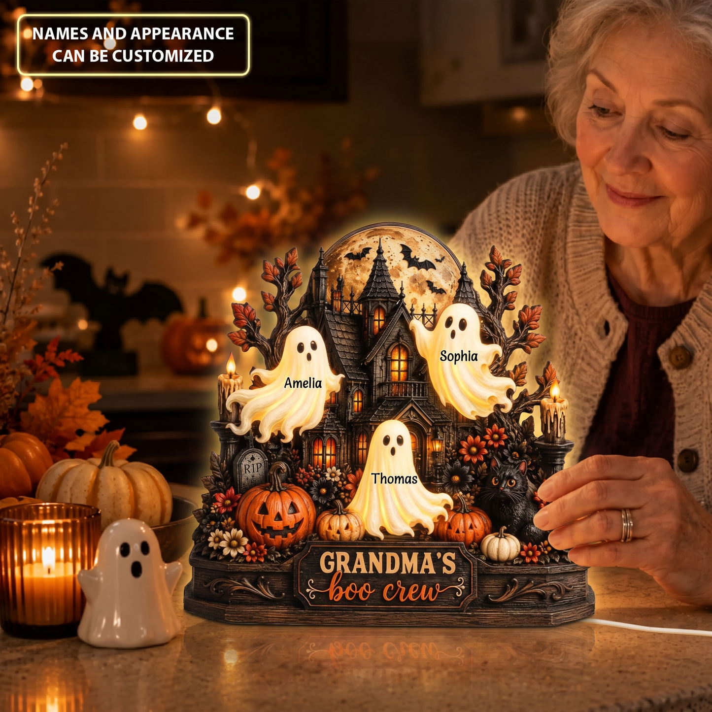 Custom Spooky Ghost Light Box - Halloween The Family - Gift for Grandma, Family