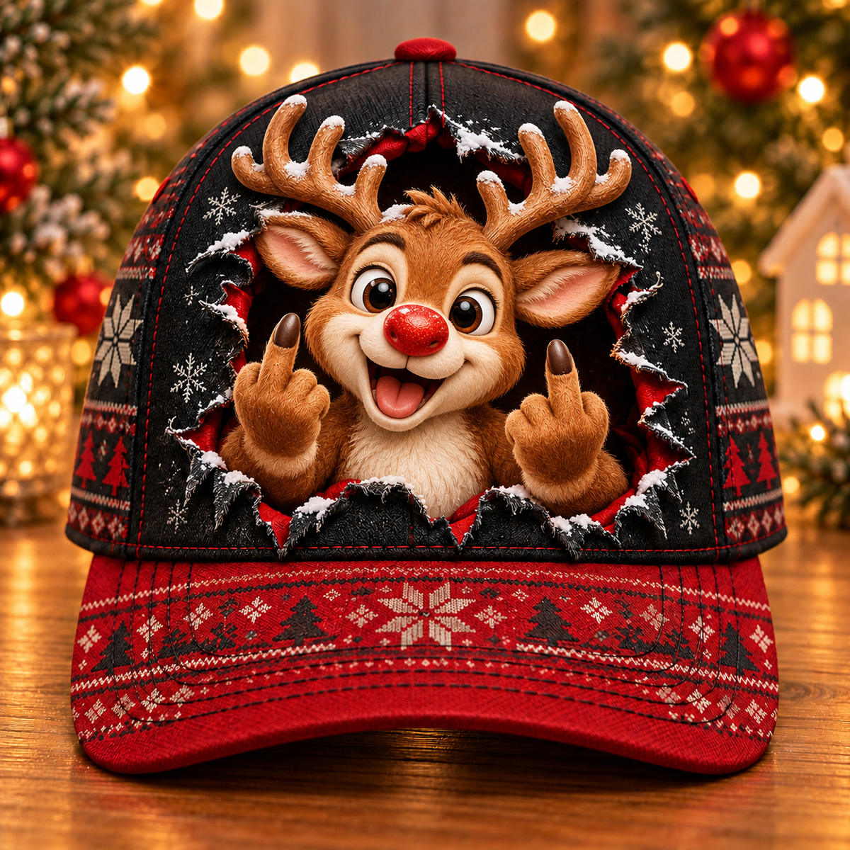 🎅 Funny Christmas Baseball Cap – Naughty Holiday Characters with 3D Illusion Print