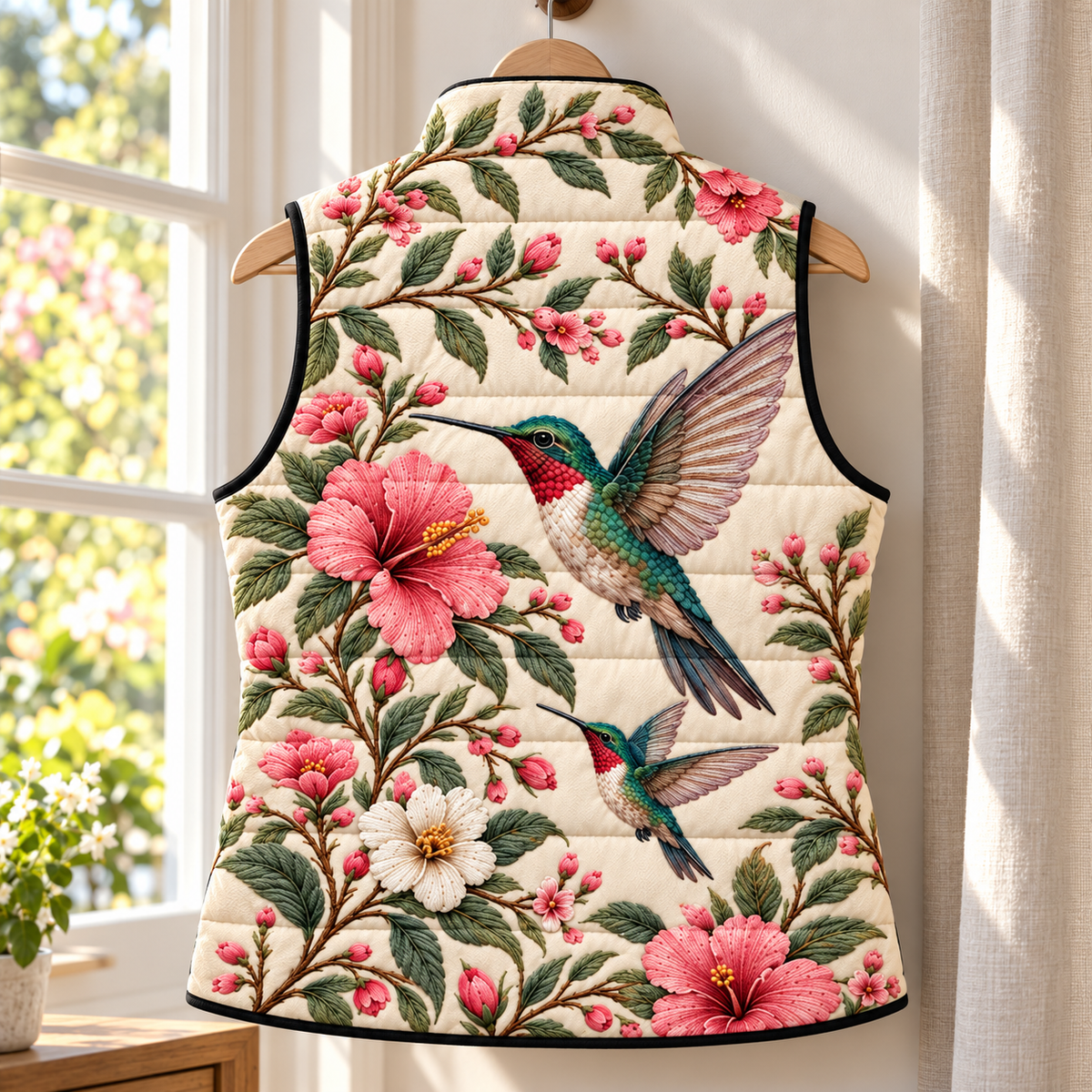 🌸 Her Name in Bloom — Personalized Hummingbird Down Vest