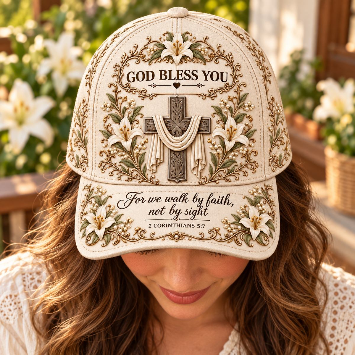 God Bless You Floral Cross Baseball Cap – Bible Verse Christian Gift