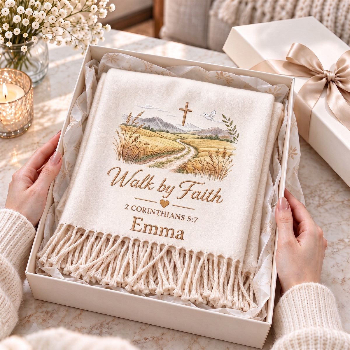 Wrapped in Faith — Personalized Name & Bible Verse Winter Scarf