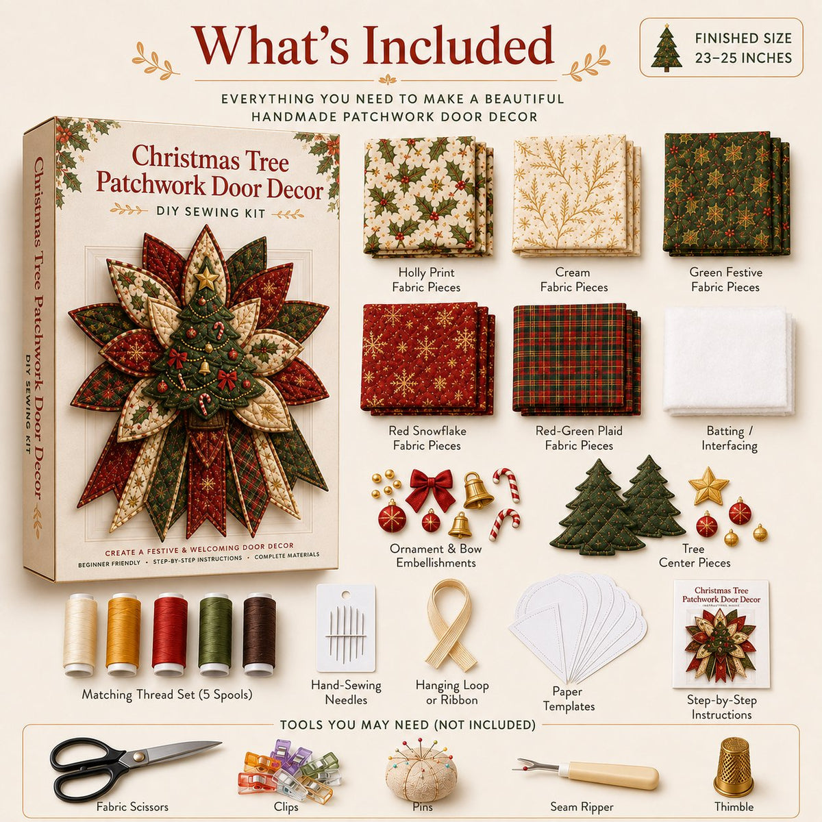 🎉Festive Quilted Christmas Door Hanging DIY Sewing Kit🎄