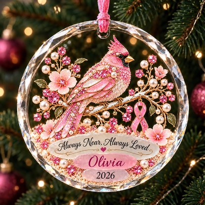 🎀 Personalized Pink Ribbon Animal Ornament