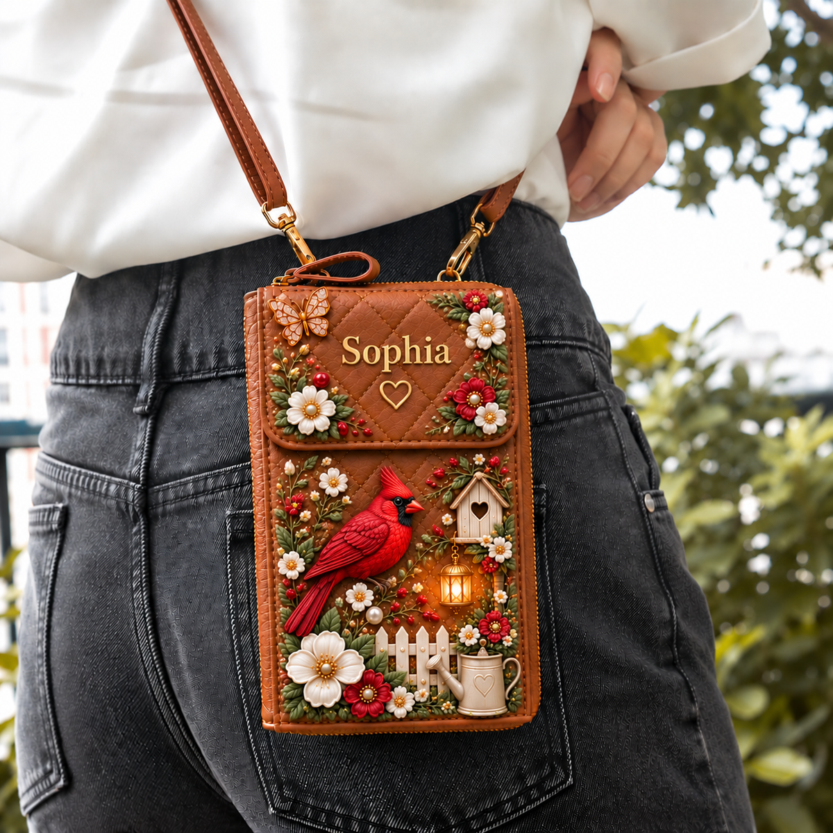 Personalized Garden Crossbody Phone Bag, Floral Animal Purse Gift for Her
