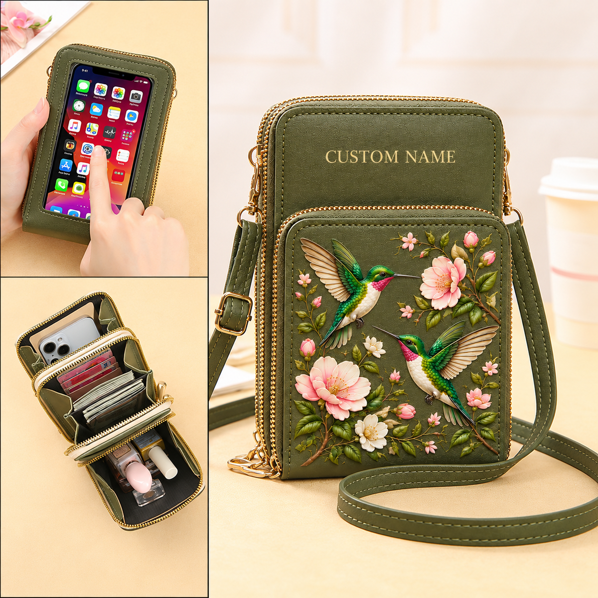 Personalized Hummingbird Touchscreen Crossbody