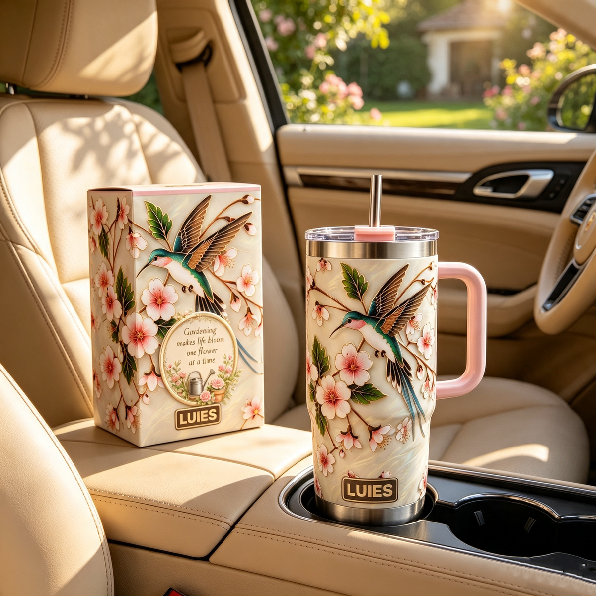 🌸 Personalized Hummingbird Pink Garden Tumbler