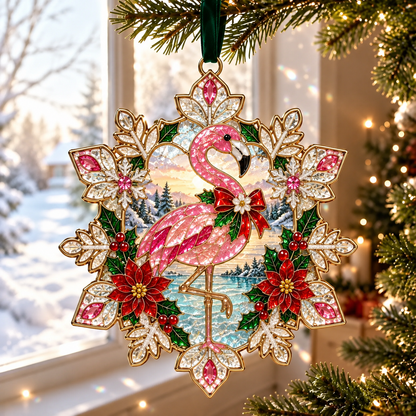 Stained Glass Style Sea Glass Christmas Ornament – Holiday Animal Hanging Decoration 🦩🦋🐮