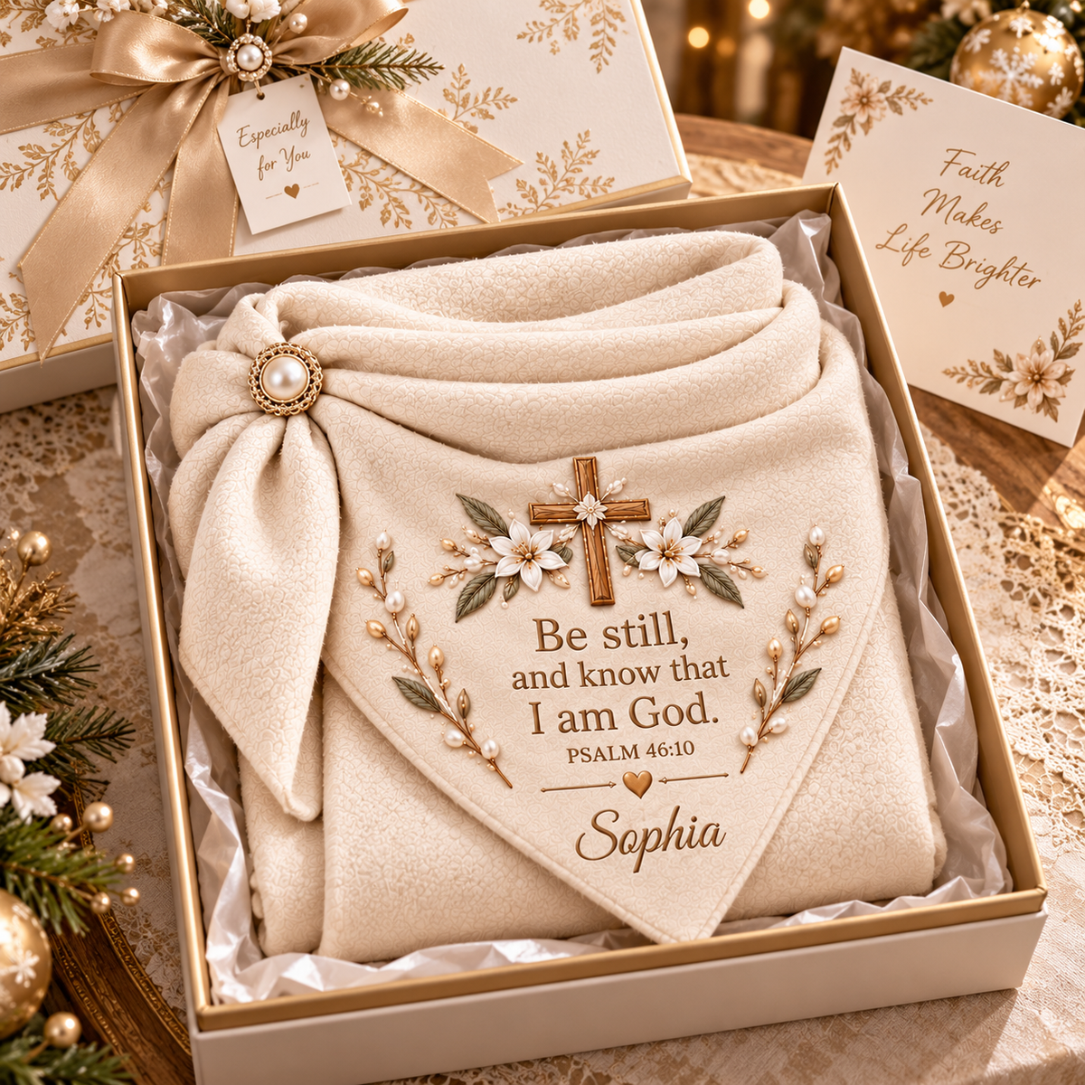 Personalized Christian Prayer Triangular Scarf – Custom Name Faith Gift 🤍✝️