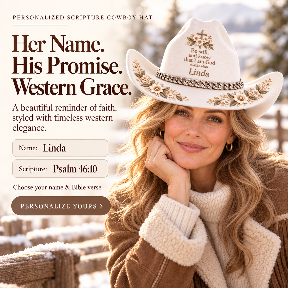 ✝️Personalized Name & Christian Bible Verse Cowgirl Hat – Wear Your Faith