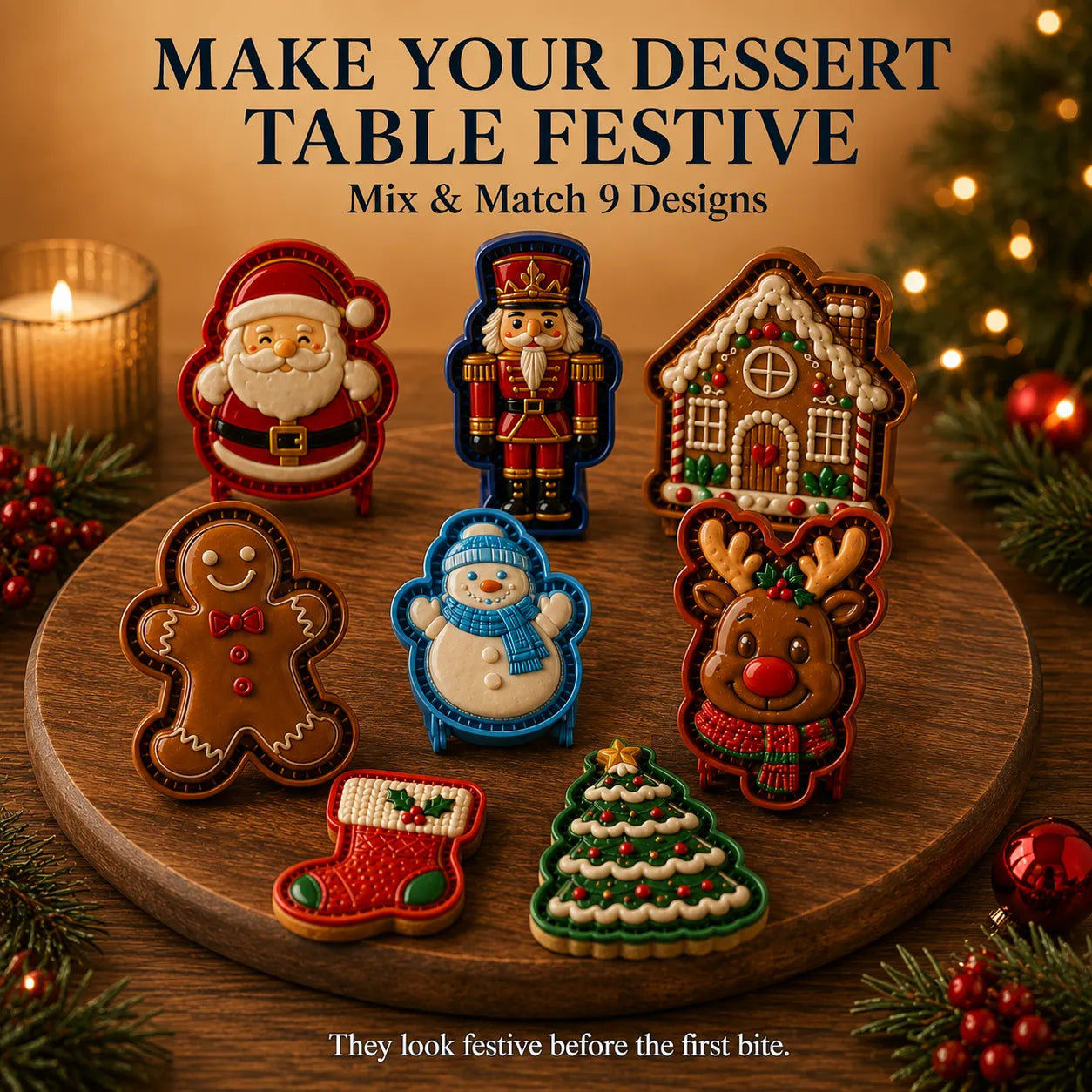 🎄 Christmas Mini Pie Moulds – 8 Festive Embossed Designs