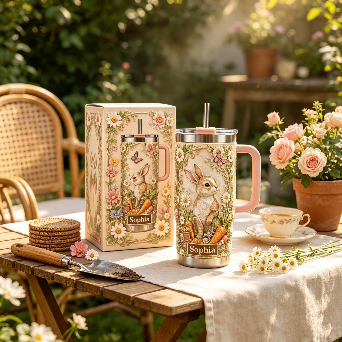 🐰 Personalized Bunny Garden Tumbler - A Sweet Garden Inspired Cup for Her