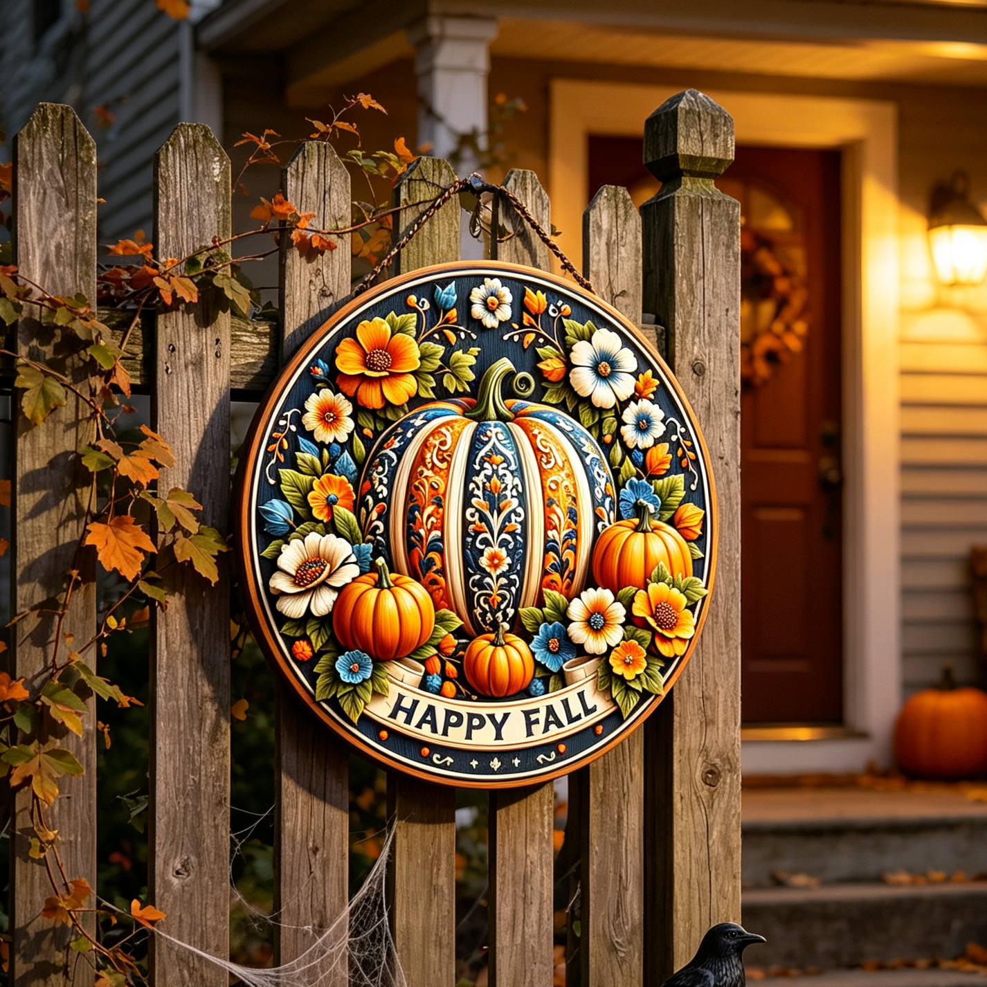 Fall Pumpkin Door Sign – Cozy Autumn Welcome Decor 🍂