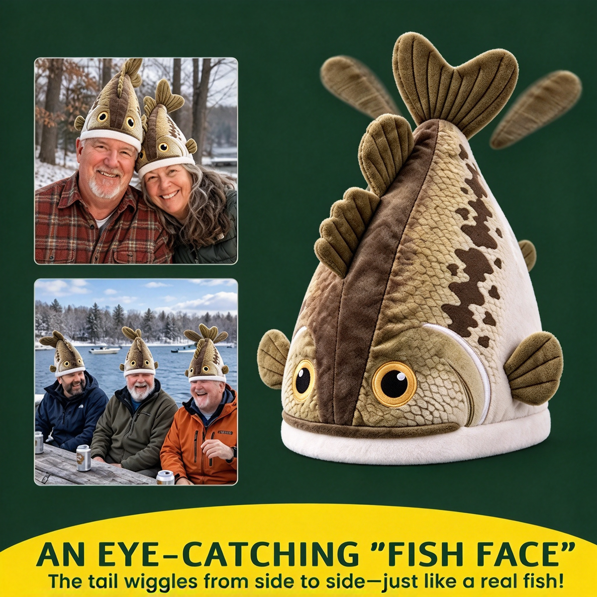 Bucketmouth Flapping Tail Plush Bass Fish Hat 🐟