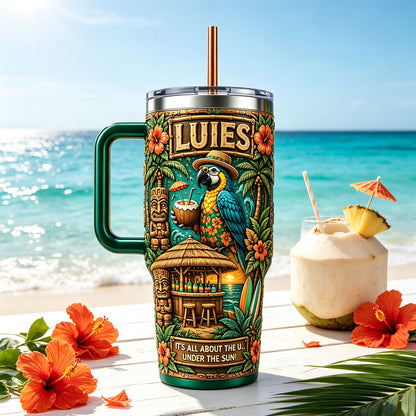 🏖️Personalized Hawaii Summer Life Tropical Parrot Beach 40oz Handle Tumbler🌴🌊