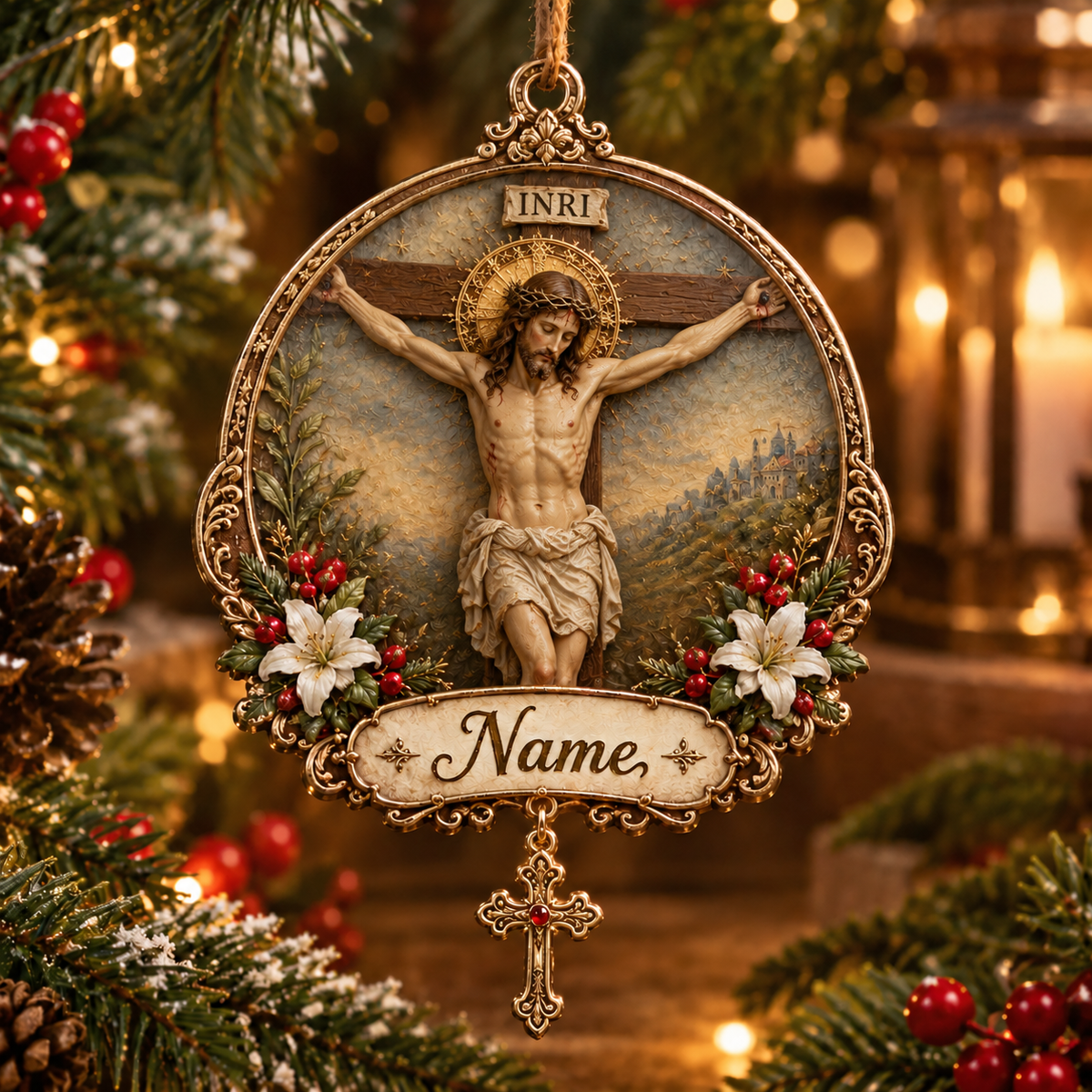 ✝️ Personalized Christian Christmas Ornament – Custom Name Faith Keepsake