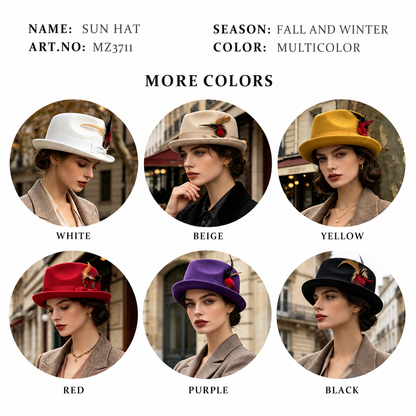 🎩 Instant Outfit Upgrade! Women’s Vintage Feather Fedora Hat ✨