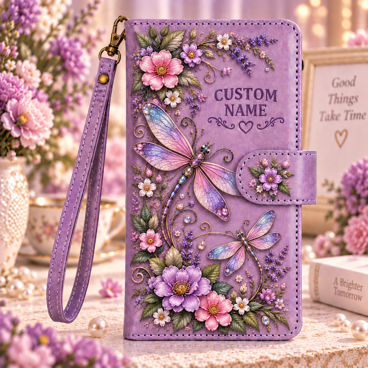 🌸 Personalized Purple Garden&Animal Wallet Phone Case
