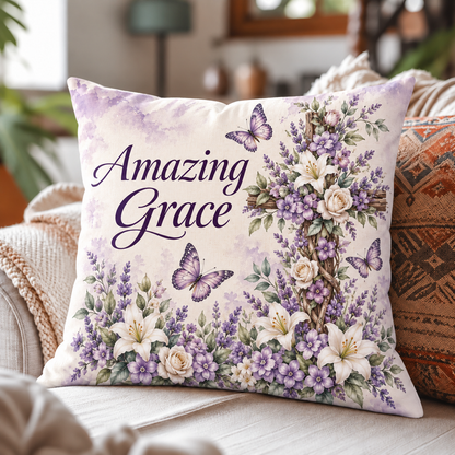 Faith & Remembrance Throw Pillow Cover – Inspirational Floral Designs, 18″ × 18″