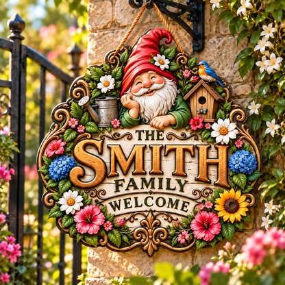 Personalized Garden Family Welcome Sign – Custom Last Name Garden Door Hanging Sign
