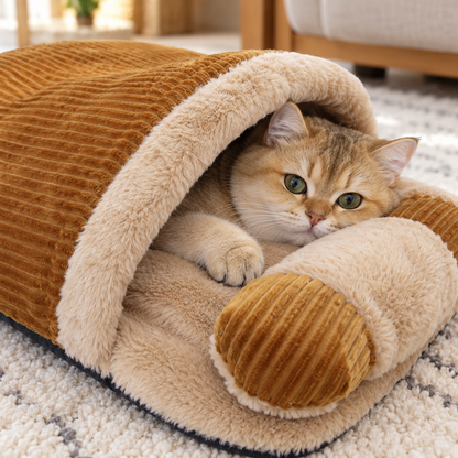 Cozy Burrow Cat Sleeping Bag with Plush Lining & Removable Pillow