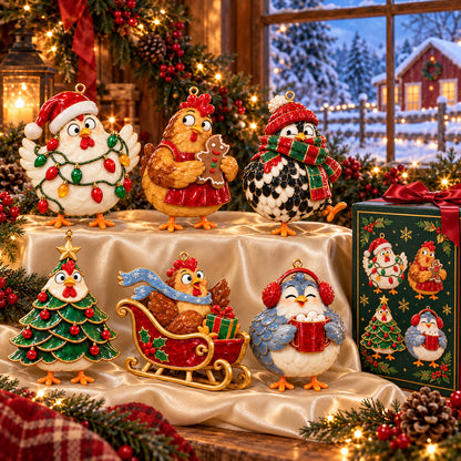 🐔 2026 Christmas Chicken Ornaments – Set of 6 Festive Farmhouse Holiday Keepsakes