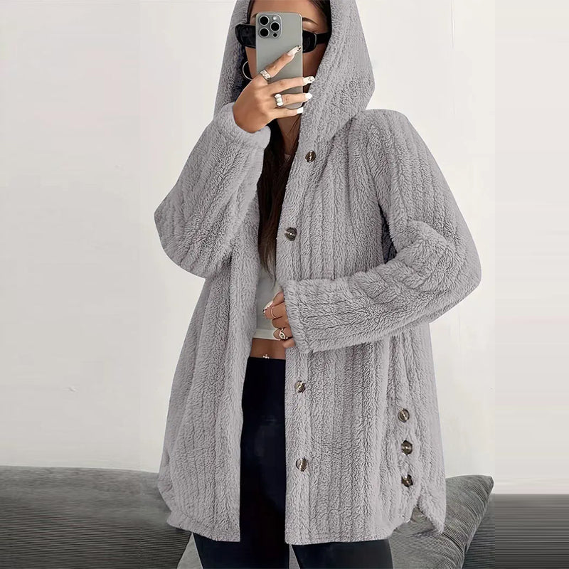 Women’s Lightweight Plush Hooded Jacket, Warm Mid-Length Teddy Bear Cardigan 🧥