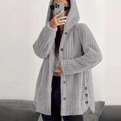Women’s Lightweight Plush Hooded Jacket, Warm Mid-Length Teddy Bear Cardigan 🧥
