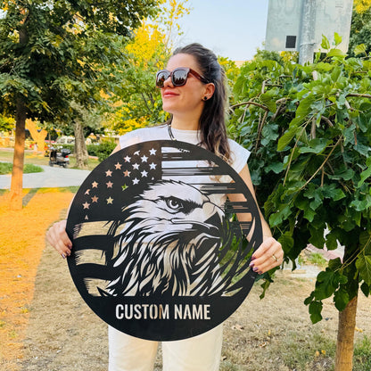 Custom Eagle US Flag Metal Sign
